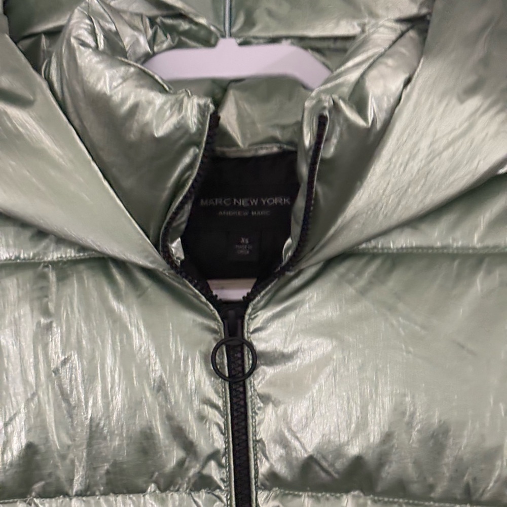 Marc New York Metallic Shiny Green Hooded Puffer Jacket XS NWT - Picture 5 of 10